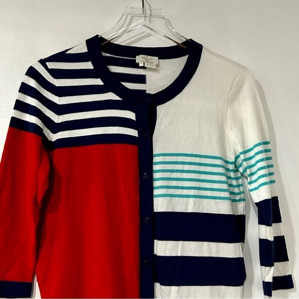 Kate Spade Ollie Stripe Cotton‎ Cashmere Cardigan in Multi Monaco Stripe M